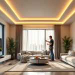 A photograph of a beautifully designed room featuring recessed ceiling lights