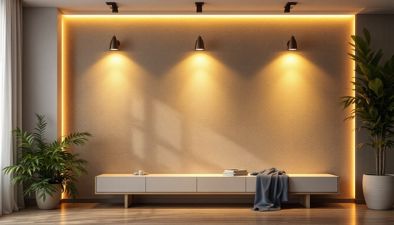 A photograph of a beautifully designed wall installation featuring innovative lighting solutions