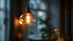 A photograph of a beautifully designed pendant light hanging in a stylish interior setting