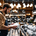 A photograph of a well-organized lightbulb display in a store