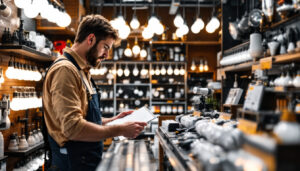 A photograph of a well-organized lightbulb display in a store