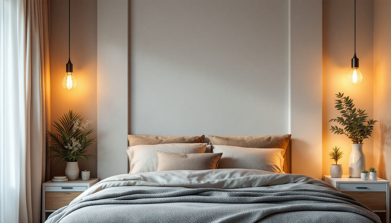A photograph of a beautifully designed bedroom featuring a variety of stylish ceiling light fixtures