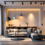 A photograph of a beautifully designed interior space featuring elegant track lighting