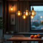 A photograph of a beautifully designed hanging light fixture in a stylish interior setting