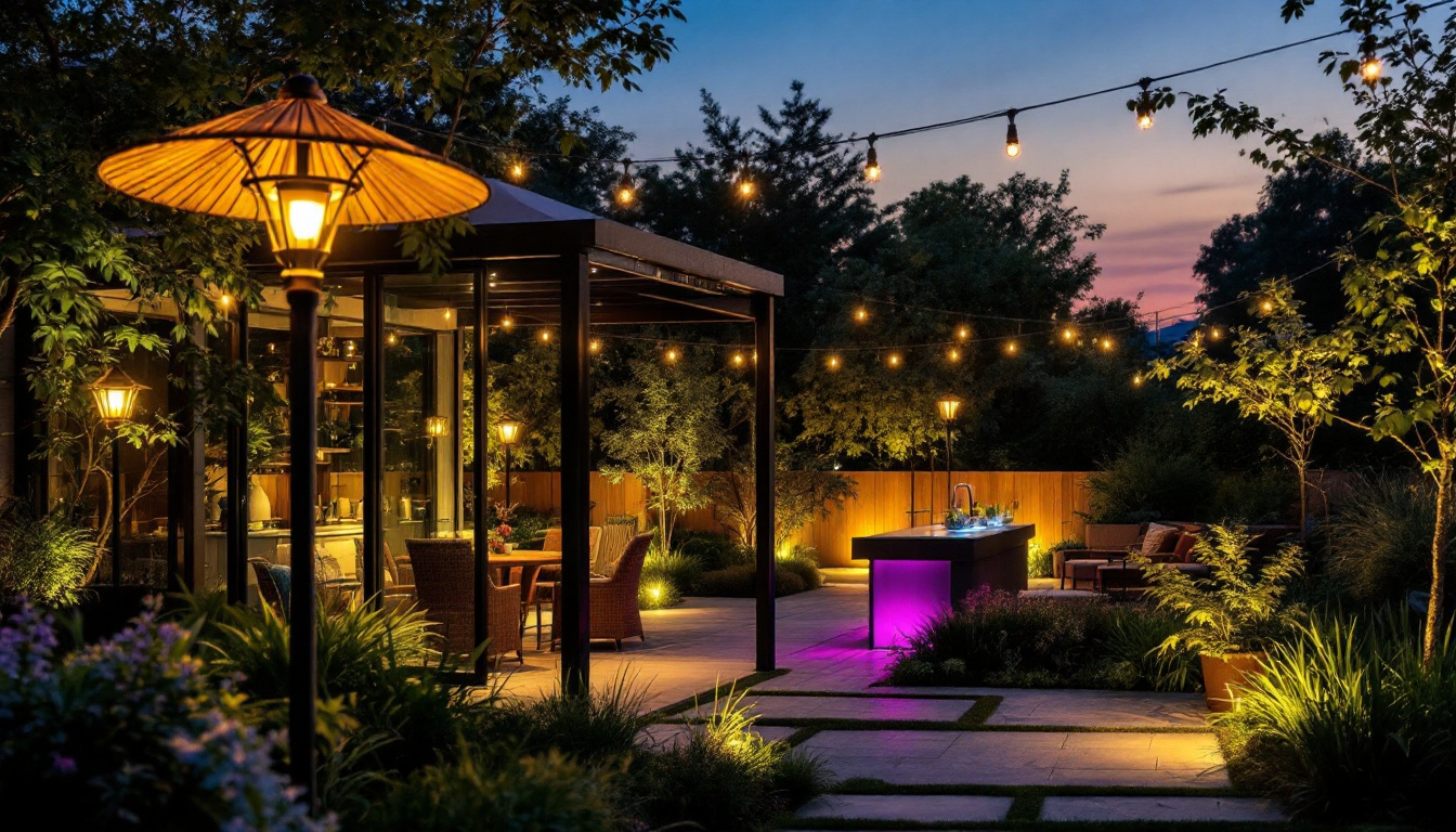 A photograph of a beautifully illuminated outdoor space at dusk