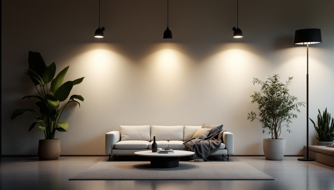 A photograph of a well-lit interior space showcasing various styles of canned lights installed in a modern home