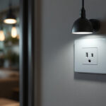 A photograph of a modern receptacle outlet integrated into a stylish interior setting