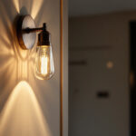 A photograph of a stylish wall light fixture installed in a modern interior setting