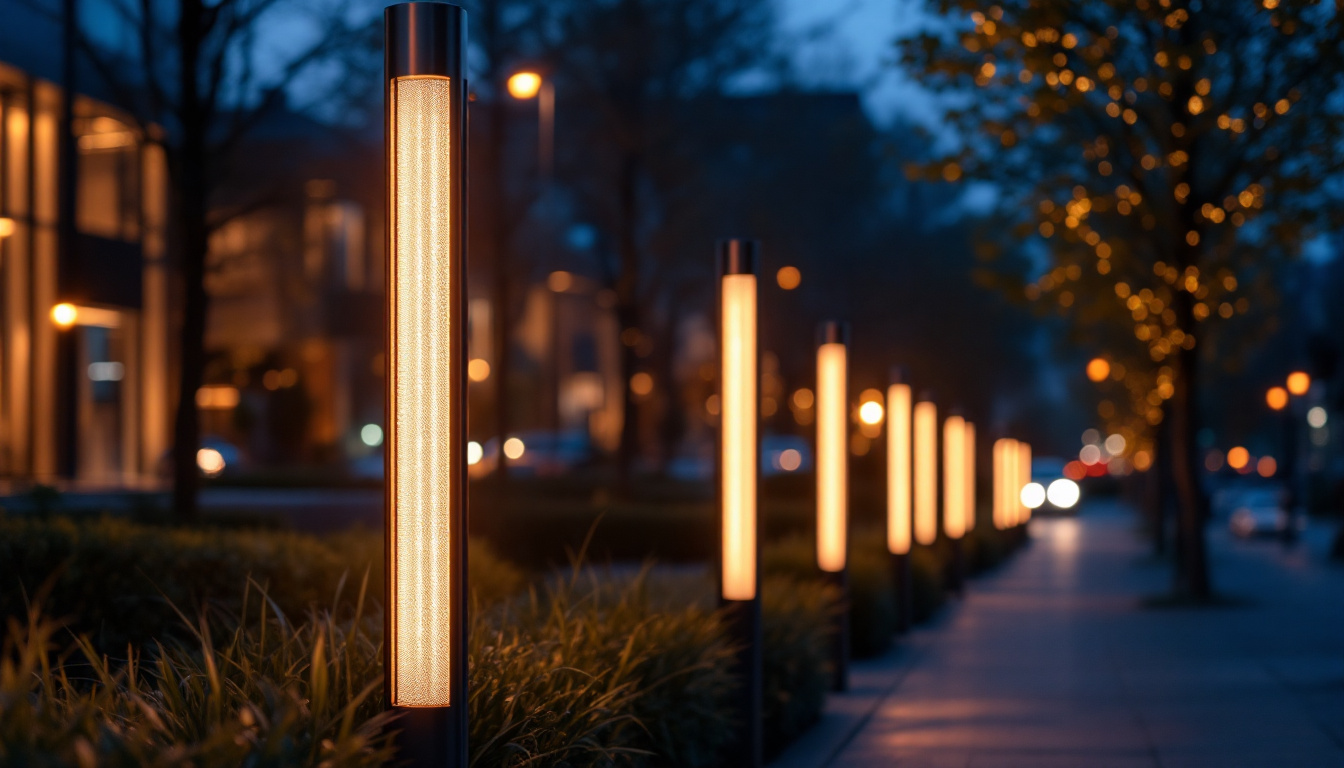 A photograph of a modern urban streetscape at dusk