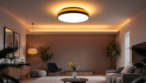 A photograph of a beautifully designed flush mount ceiling light installed in a modern living space