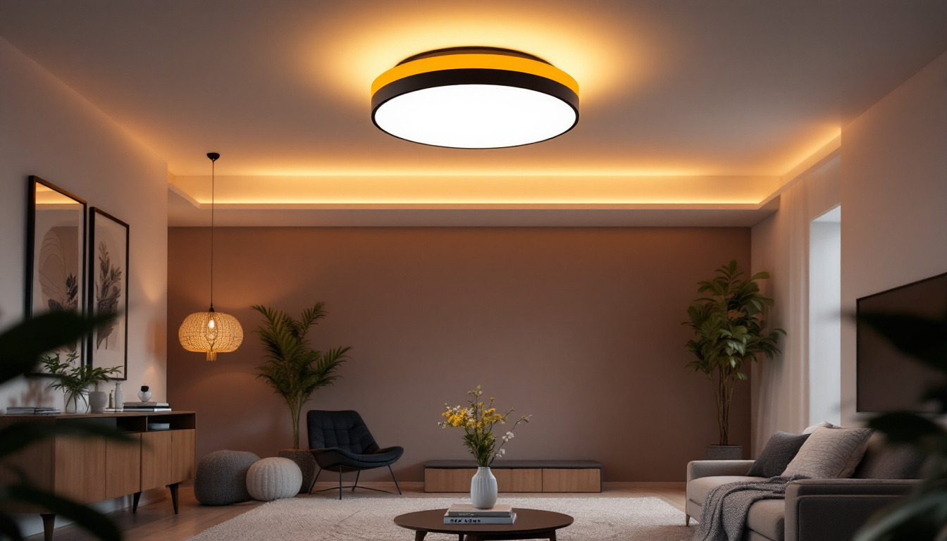 A photograph of a beautifully designed flush mount ceiling light installed in a modern living space