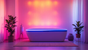 A photograph of a modern diy led tanning bed setup in a stylish