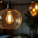 A photograph of a beautifully designed pendant light fixture hanging in a stylish interior setting