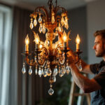 A photograph of a beautifully designed chandelier in a well-lit room