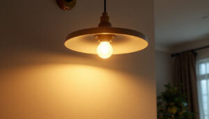 A photograph of a well-designed ceiling lamp installed in a stylish room setting