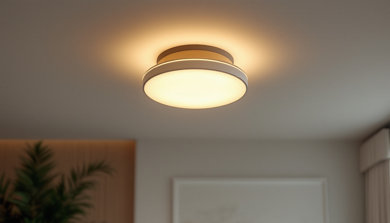 A photograph of a beautifully designed flush-mounted ceiling light in a stylish interior setting