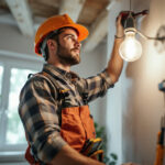 A photograph of a skilled electrician at work