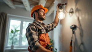 A photograph of a skilled electrician at work