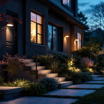 A photograph of a well-lit outdoor lighting installation that showcases uplight technology in action