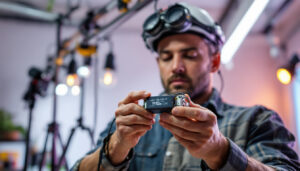 A photograph of a lighting contractor expertly installing a led driver in a modern lighting setup