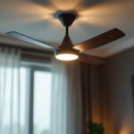 A photograph of a beautifully designed ceiling fan with an integrated light fixture