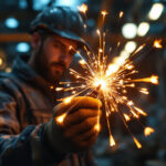 A photograph of a skilled technician using a wire pulling pluckker in an industrial setting