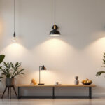 A photograph of a well-lit interior space showcasing a variety of stylish lighting fixtures