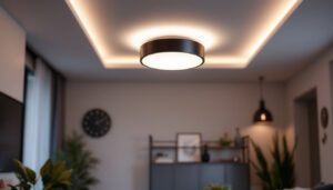 A photograph of a beautifully designed flush mount ceiling light installed in a modern living space