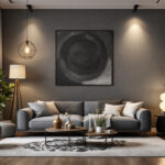 A photograph of a stylish living room featuring a variety of light fixtures