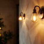 A photograph of a beautifully designed wall sconce in a cozy
