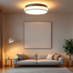 A photograph of a beautifully designed semi-flush ceiling light installed in a modern living space