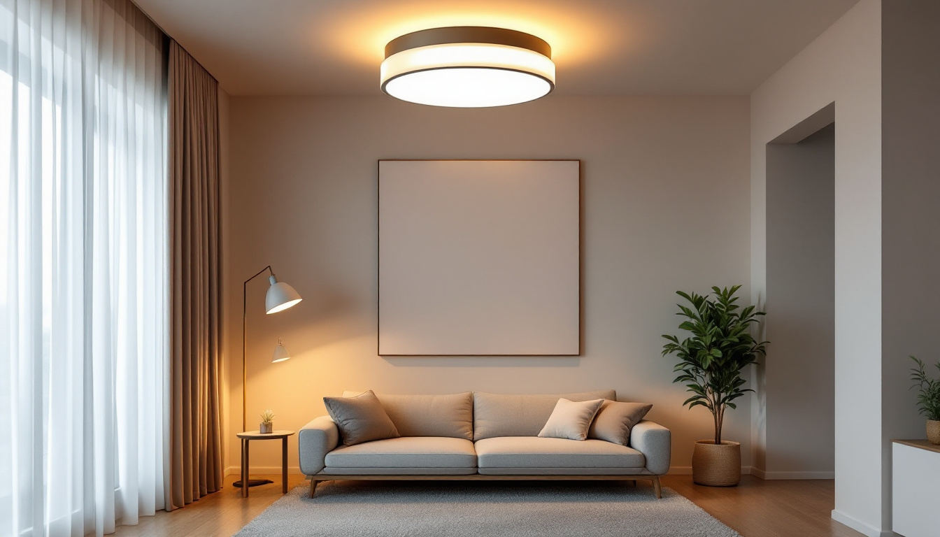 A photograph of a beautifully designed semi-flush ceiling light installed in a modern living space