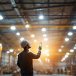 A photograph of a well-lit industrial space showcasing led high bay lights in action