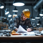 A photograph of a skilled lighting contractor at work