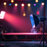 A photograph of a vibrant metal halide lighting setup in an indoor or outdoor environment