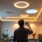A photograph of a stylishly designed room featuring various recessed lighting installations