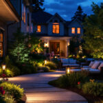 A photograph of a beautifully illuminated outdoor space at dusk
