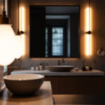 A photograph of a beautifully designed vanity light fixture in an elegant bathroom setting