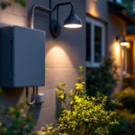 A photograph of a well-installed exterior electrical box in a residential setting