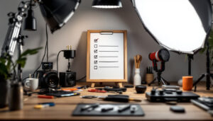 A photograph of a well-organized workspace featuring a variety of outlet plugs
