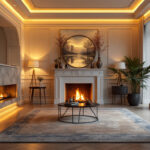 A photograph of a beautifully designed room featuring elegant cove lighting that highlights architectural details