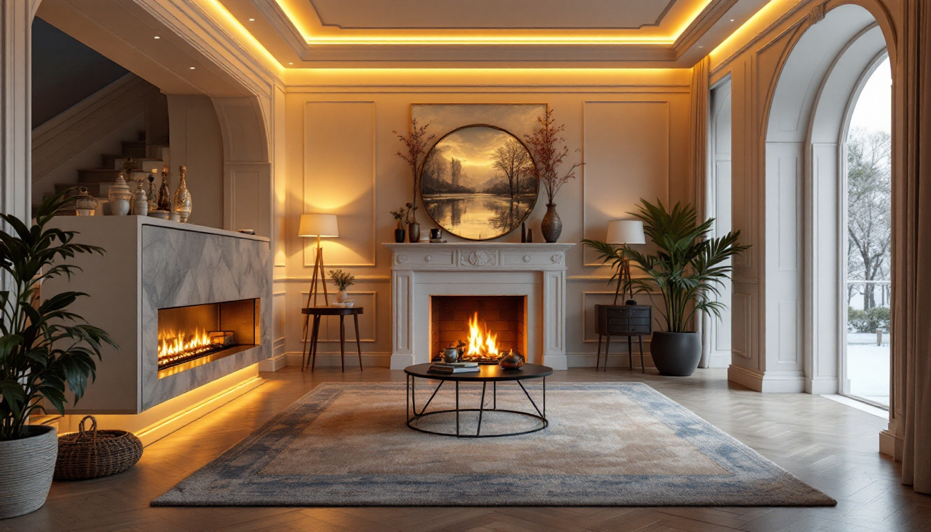 A photograph of a beautifully designed room featuring elegant cove lighting that highlights architectural details