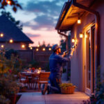 A photograph of a well-lit outdoor space showcasing solar outdoor lights in use