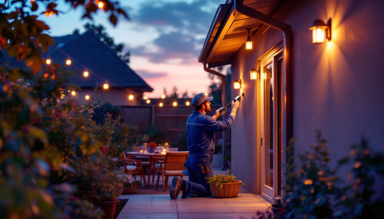 A photograph of a well-lit outdoor space showcasing solar outdoor lights in use