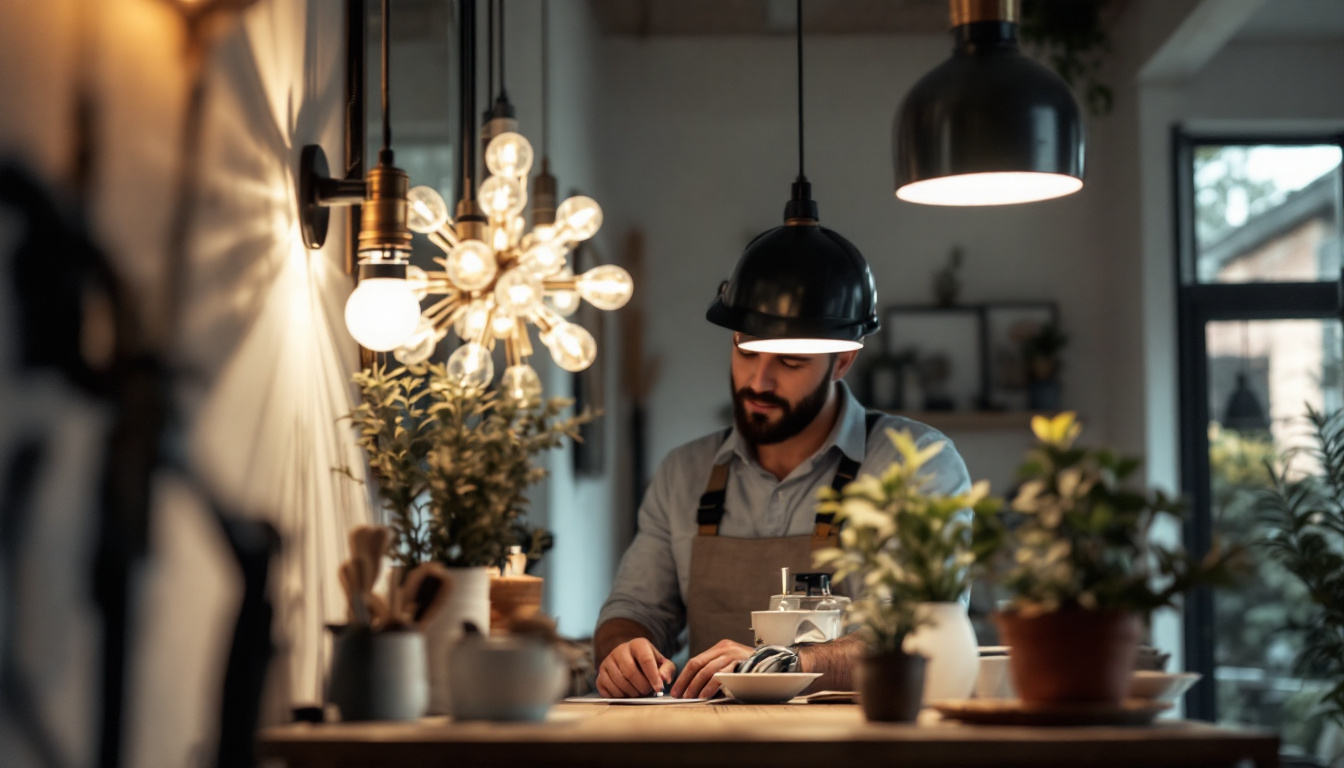 A photograph of a skilled lighting contractor in action
