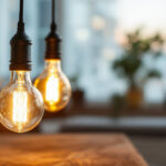 A photograph of a beautifully designed light fixture in a stylish interior setting