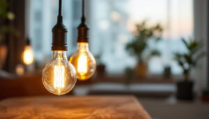 A photograph of a beautifully designed light fixture in a stylish interior setting