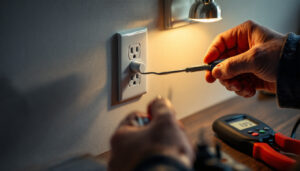 A photograph of a lighting contractor working on a residential installation
