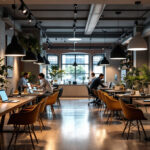 A photograph of a well-lit commercial space showcasing various lighting solutions in action