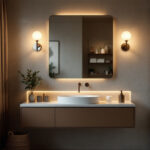 A photograph of a beautifully designed vanity light fixture in a stylish bathroom setting